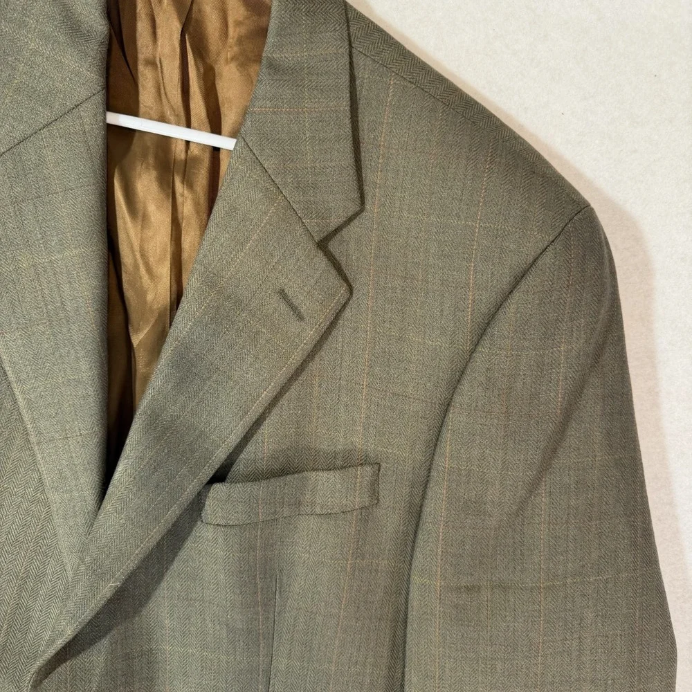 VTG Chaps Ralph Lauren Mens 42R Brown Plaid Two Button Blazer Wool Sport Coat